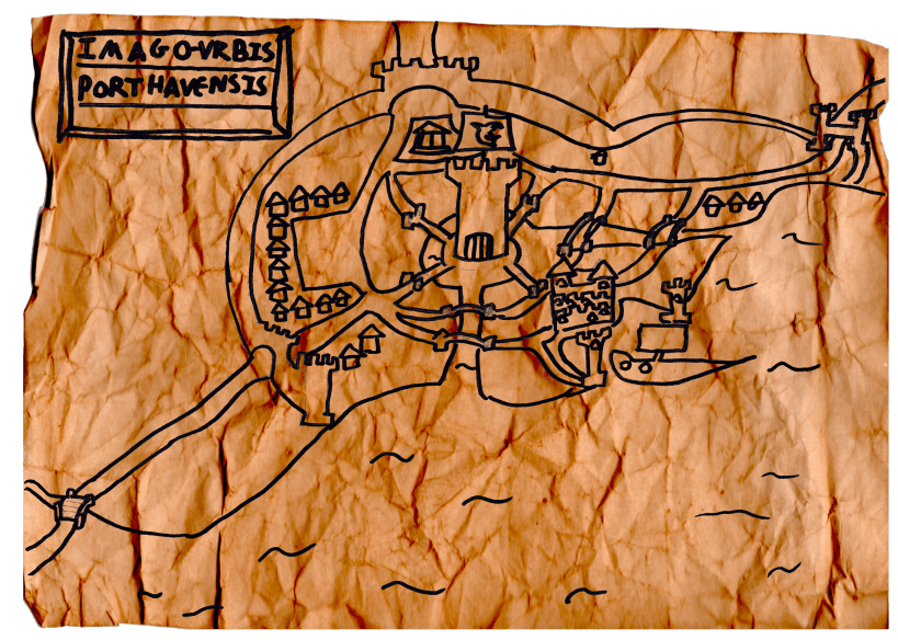 J.B. Norman's first draft of a map of Porthaven.