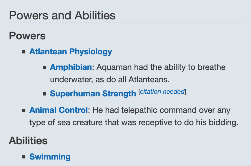 A list of Superfriends-era Aquaman's power and abilities.