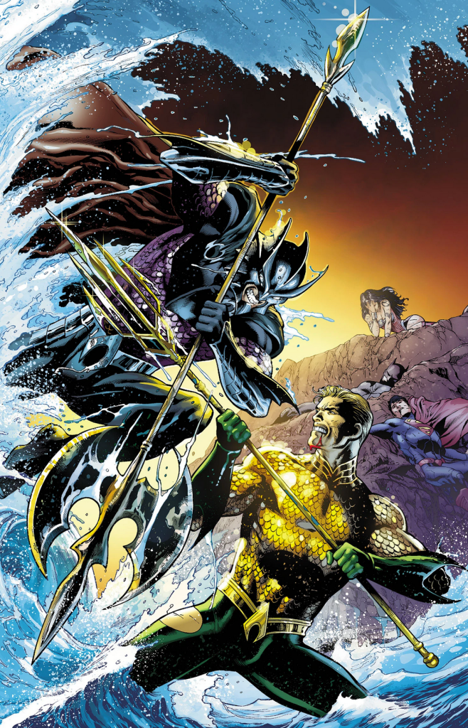 Ocean Master and Aquaman fighting on the cover art of "Aquaman Vol. 7 #15."
