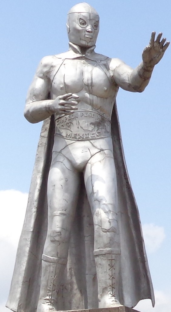 A statue of Mexican masked wrestler El Santo.