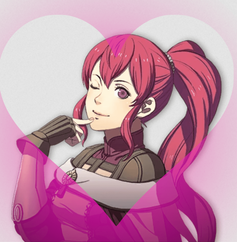 Anna from "Fire Emblem: Three Houses" surrounded by a heart.