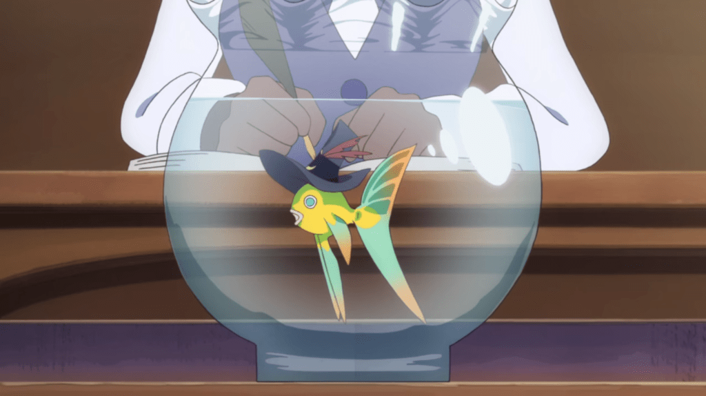 Professor Pisces from "Little Witch Academia", literally a fish in a witch hat.