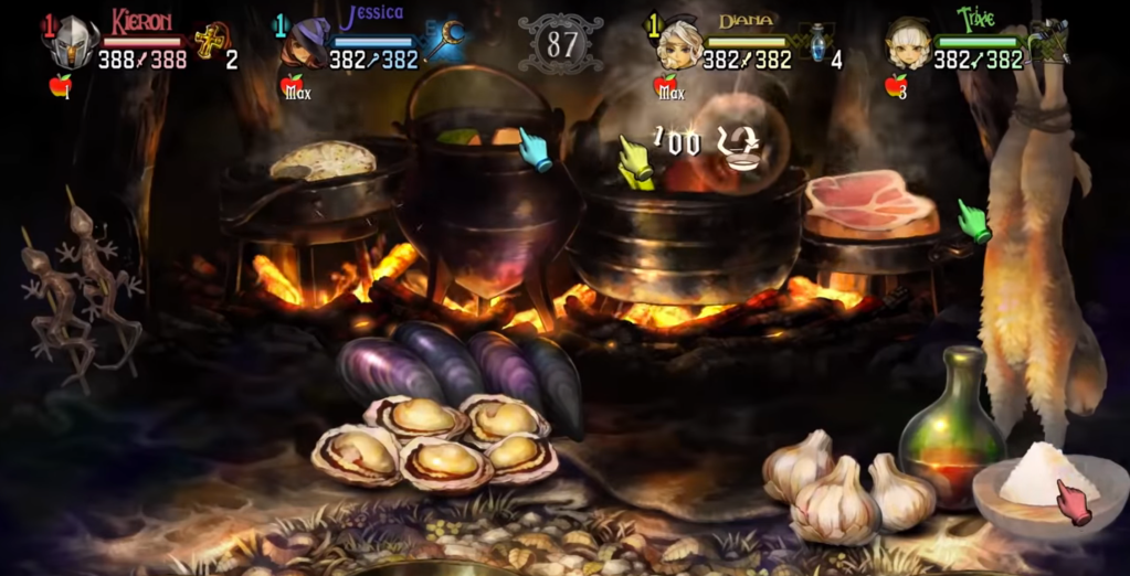 A screenshot of the cooking minigame from "Dragon's Crown."