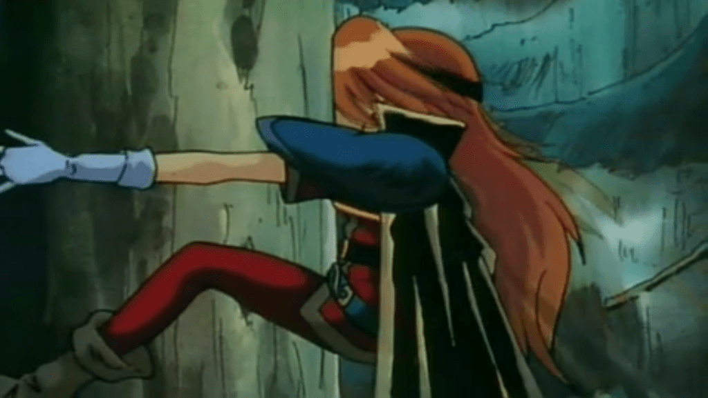 A still from "Slayers." Lina Inverse faceplanting into a tree.