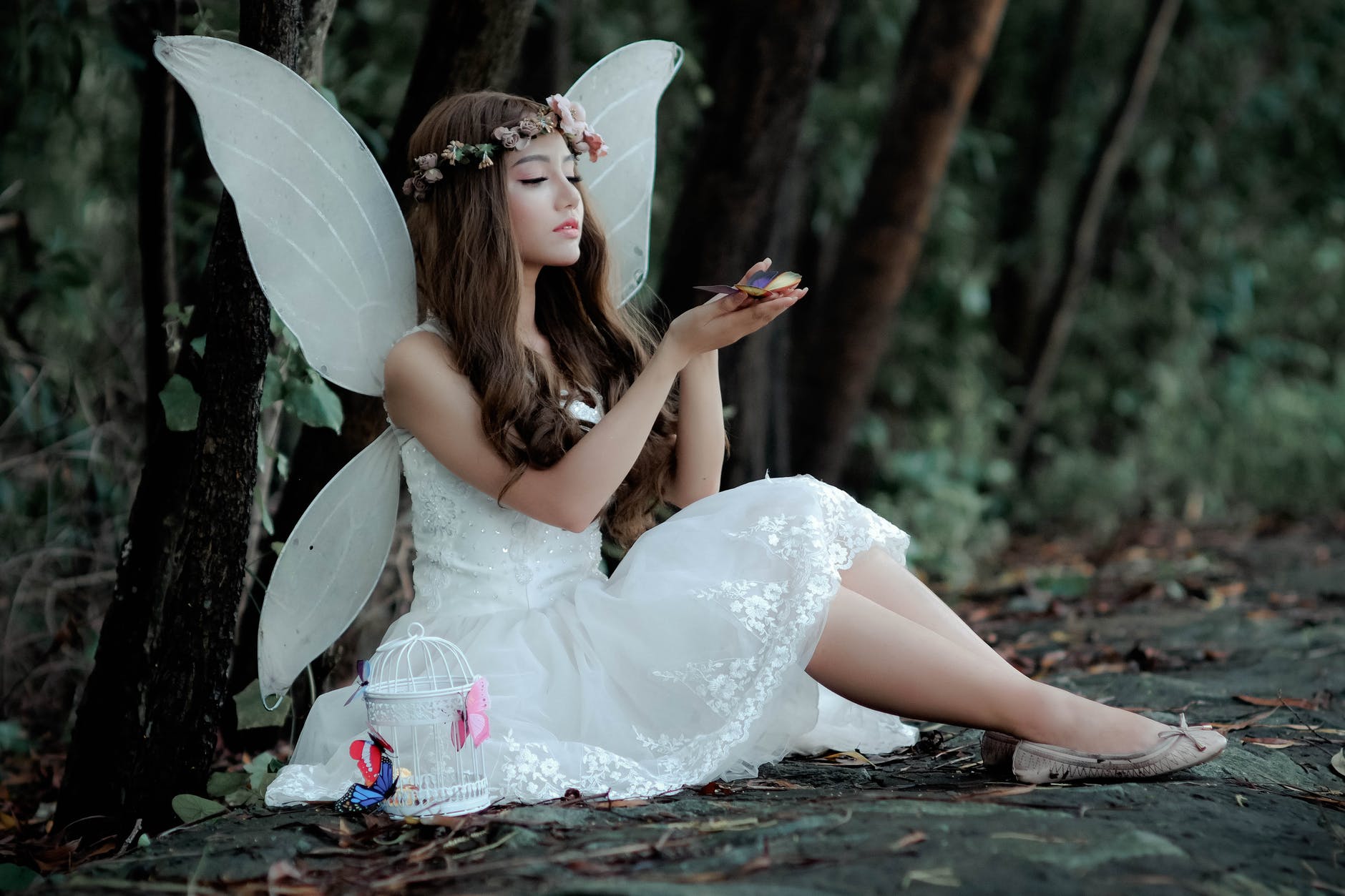 A woman in a fairy costume.