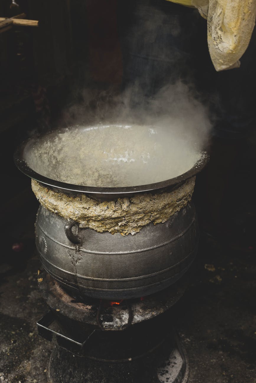 A steaming cauldron.