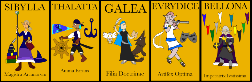 The first five of the Ten Most Worthy Women, famous Amazon Elves.