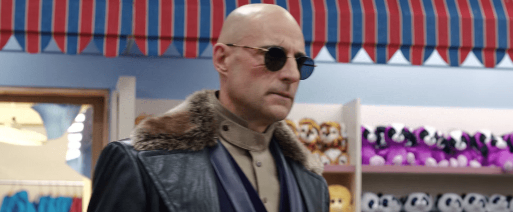 A scene from the movie "Shazam!": the villain, Dr. Sivana looking generally evil and imposing.