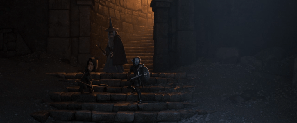 A scene from the movie "Onward". Three adventurers in a dungeon.