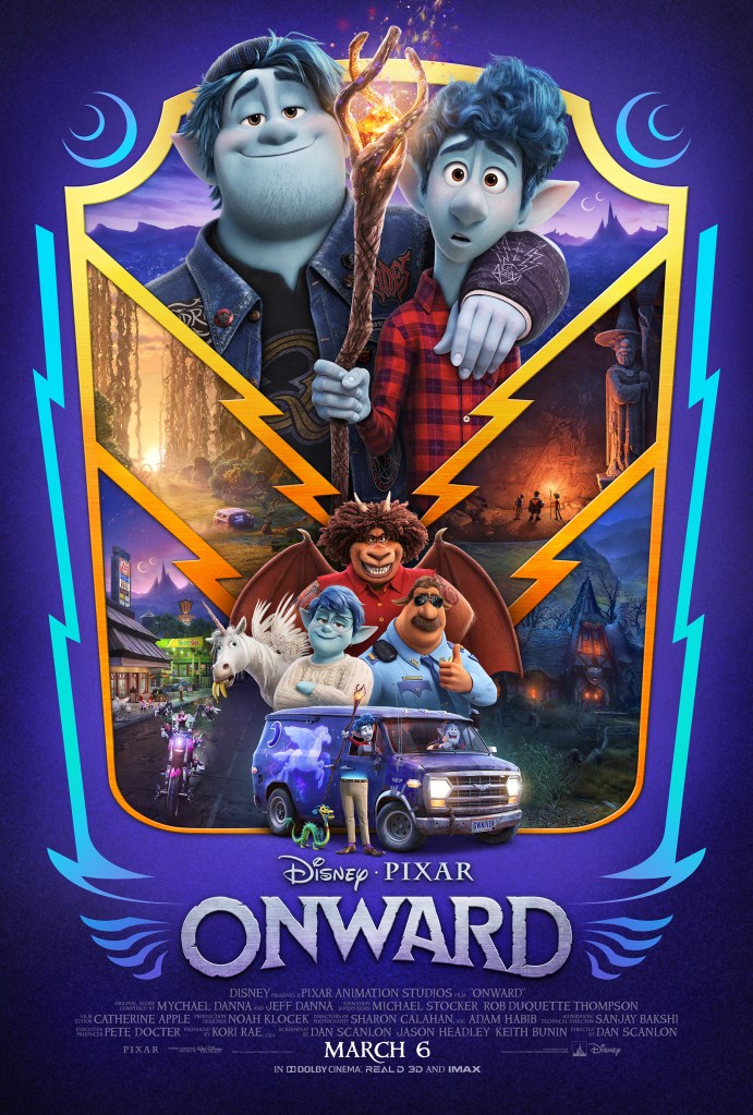 The theatrical poster of Pixar and Disney's movie "Onward".