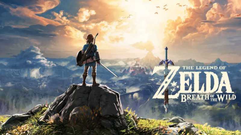 The header image for Breath of the Wild, Link standing on a rocky ledge overlooking Hyrule.