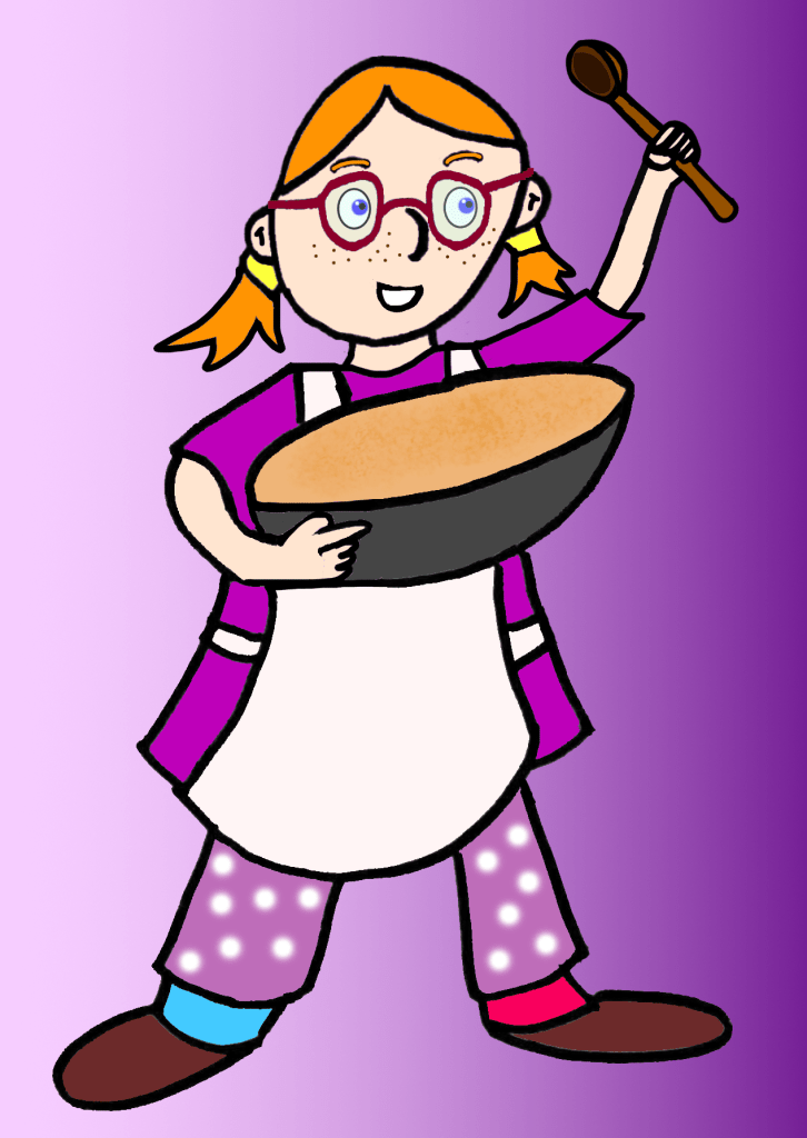 Ginger Breadman with a mixing bowl and a spoon.