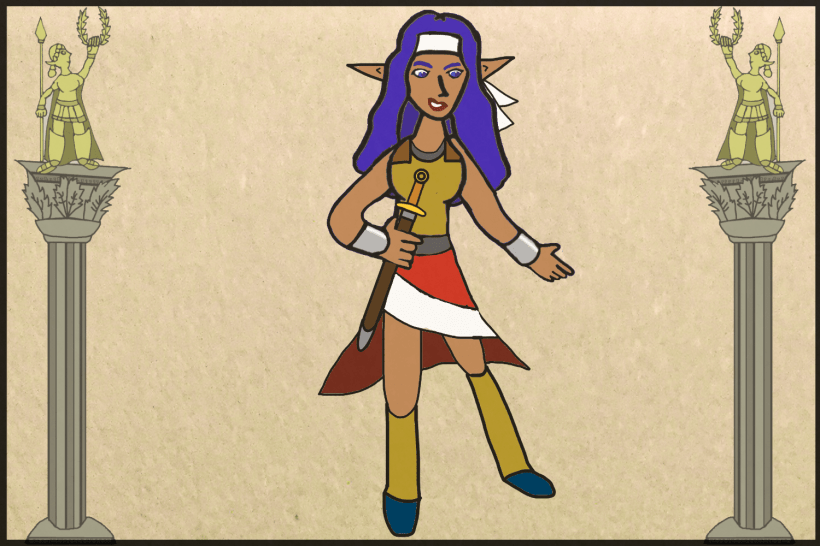 An Amazon and two columns depicting the goddess Parthene.