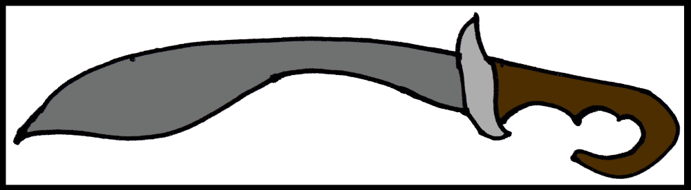 A sketch of a falcata, a sword with a forward-facing curve.