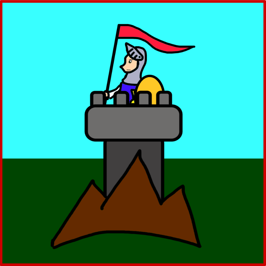 The emblem of Tour-du-Prince: the Prince in his tower on top of a mountain.