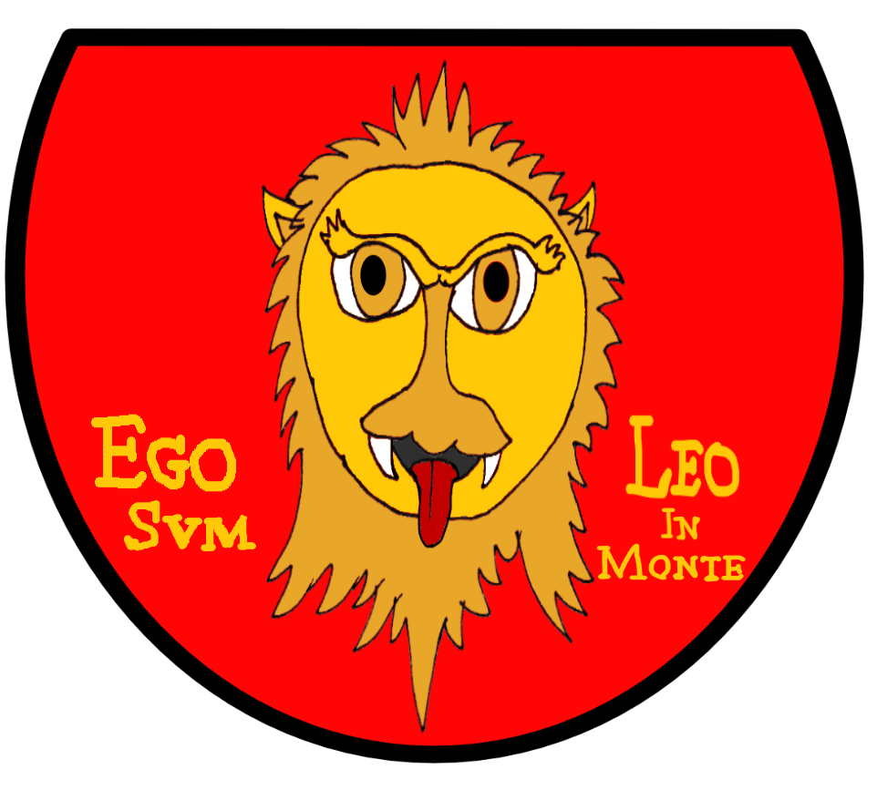 The emblem of Valico: a golden lion on a red background with the words "Ego sum Leo in monte."