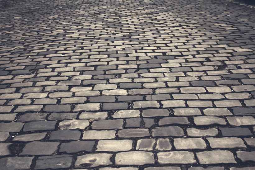 A cobblestone road.