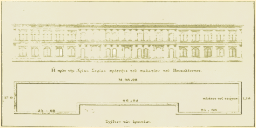 A schematic drawing of the Boukoleon Palace from an 1877 book. Public Domain.