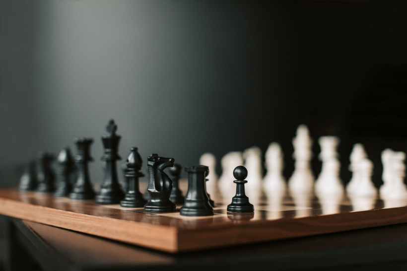 A chessboard at the start of a game.