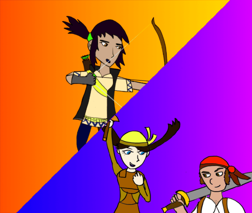 Facing images of Kat Darkstone and the Bandits of Goldharbour.