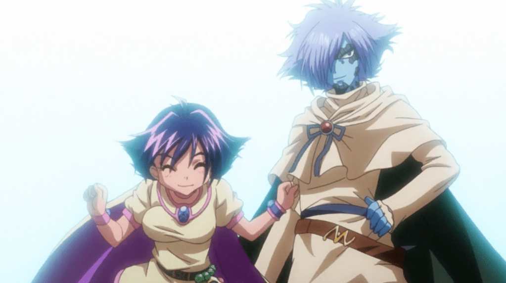 A screenshot of Amelia and Zelgadis from "Slayers".