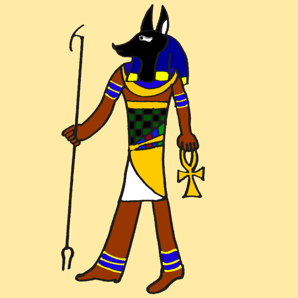 A drawing of the Egyptian god Anubis.