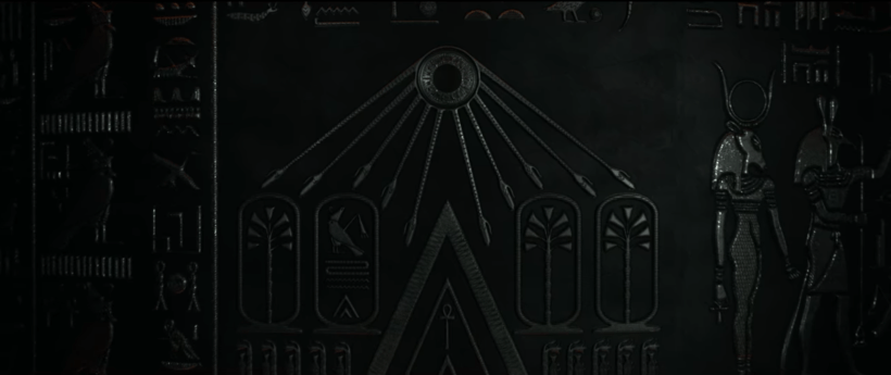 A wall of hieroglyphs from "Gods of Egypt."