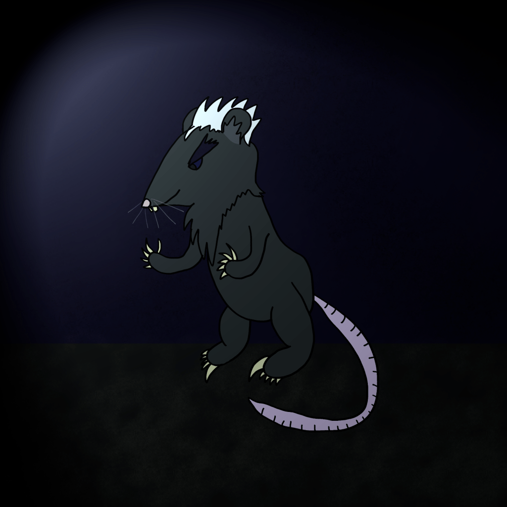 A big, ugly rat in a dark underground setting.