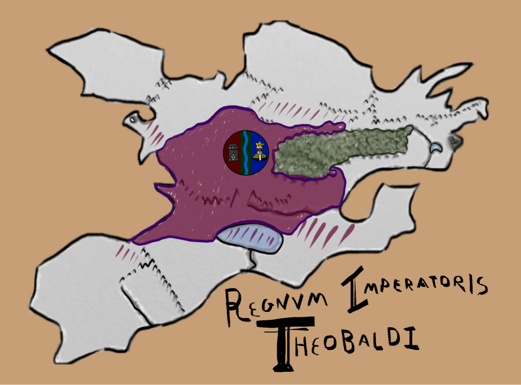 A map of Realmgard illustrating the territory of the Theobaldian Empire.