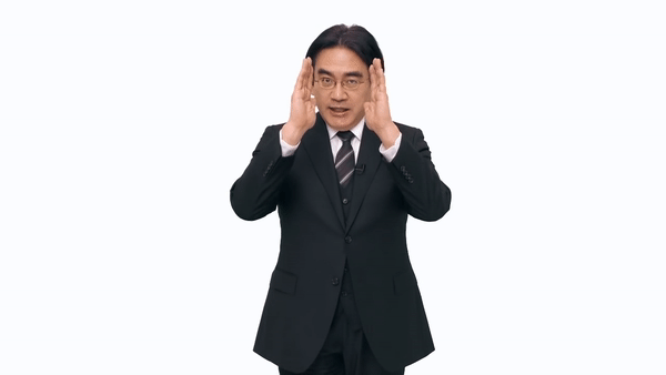 A gif of Satoru Iwata doing the Nintendo Direct hand gesture.