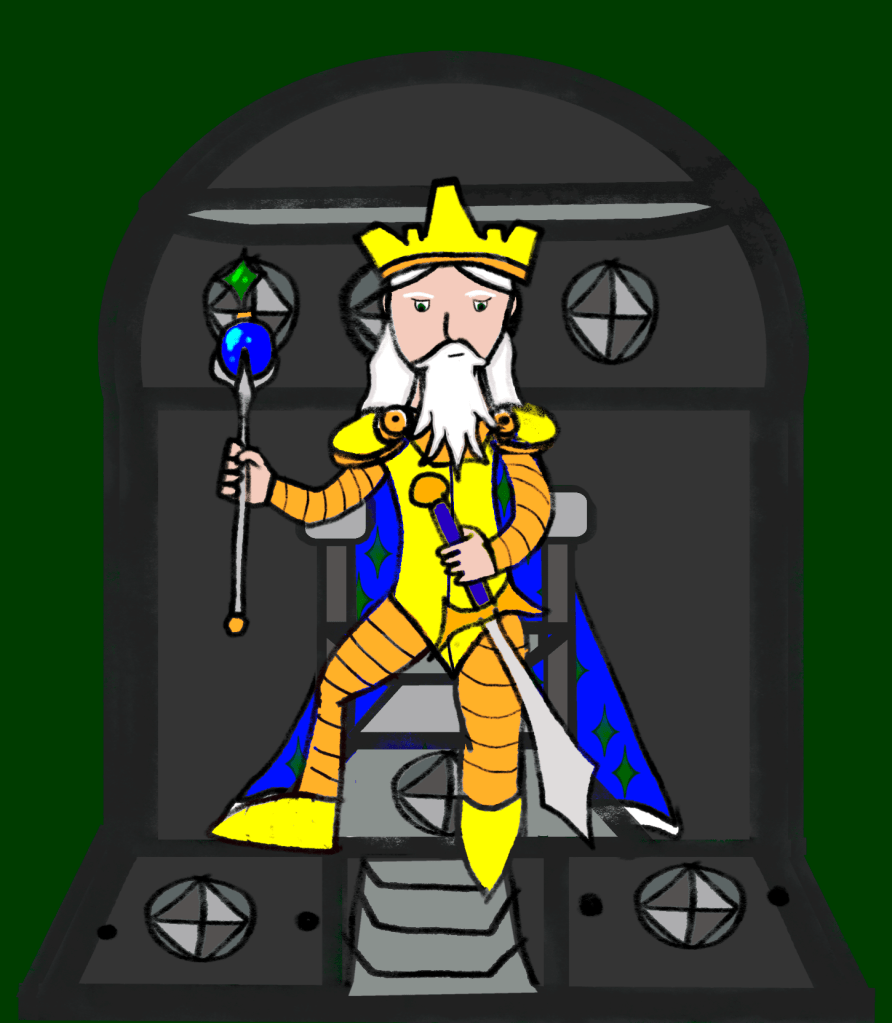 Duke Charles in full regalia, sitting on the Ducal throne of Middlesbrooke.