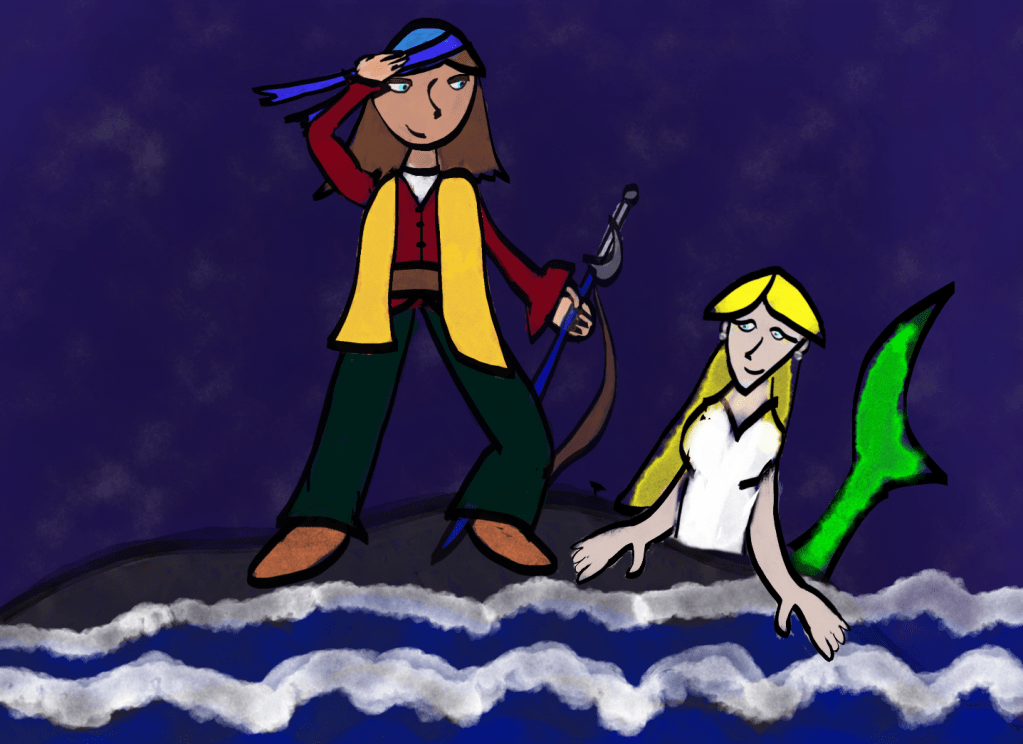 Guillaume d'Arquestone and a mermaid.