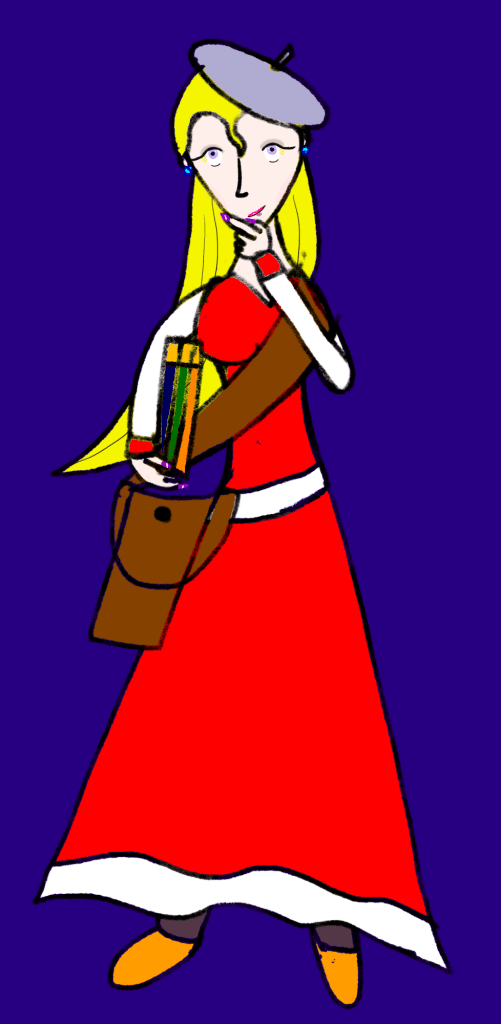 Apolline, carrying some books and looking thoughtful.