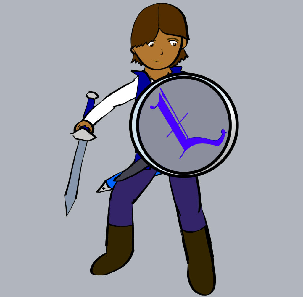 Nolan Lyte with his sword and shield.