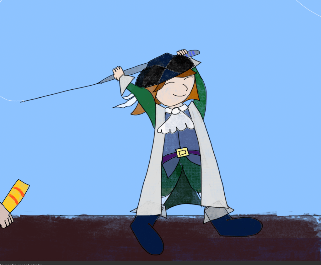 A work-in-progress of Dunstana fishing off a dock.