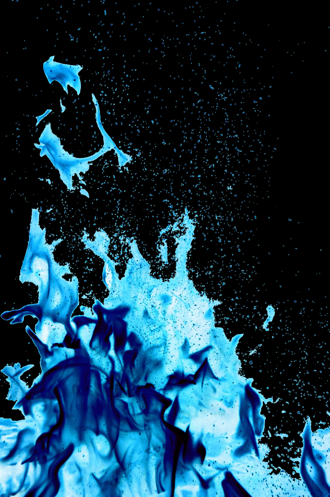 A picture of flames altered to appear blue.
