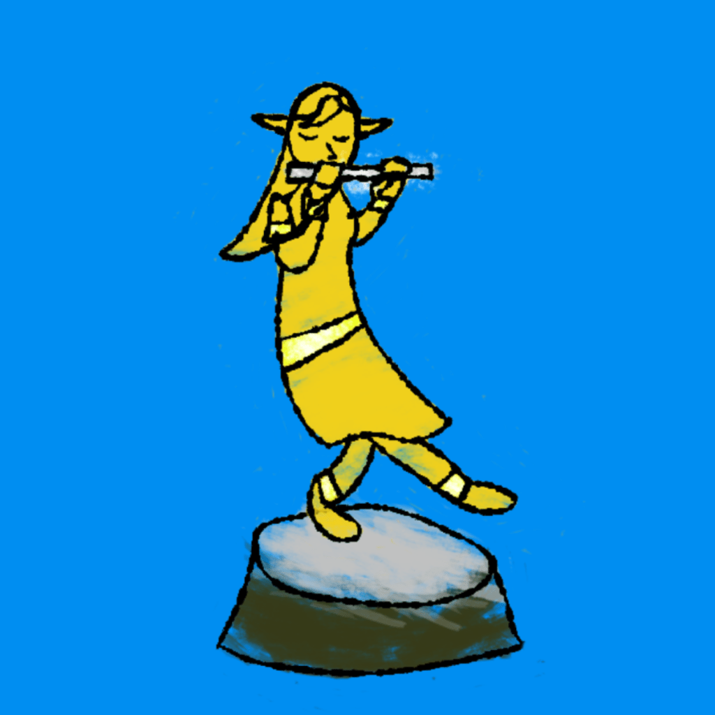A statue of an Elf woman playing a flute.