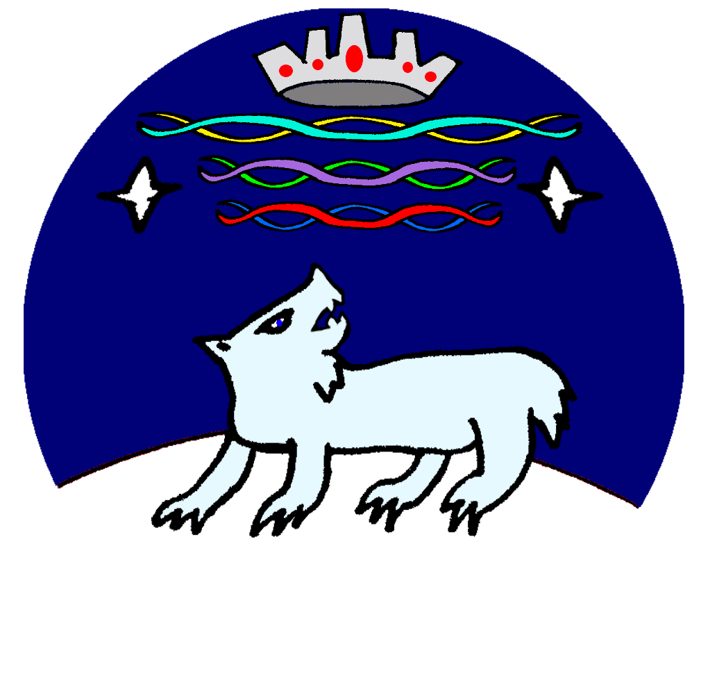 The crest of Aurora: a polar bear, looking up at the stars and Northern Lights, all topped off by a crown.