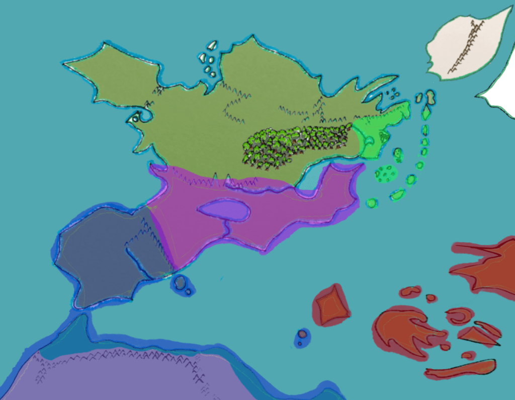 A map of Realmgard and environs with rival empires highlighted.