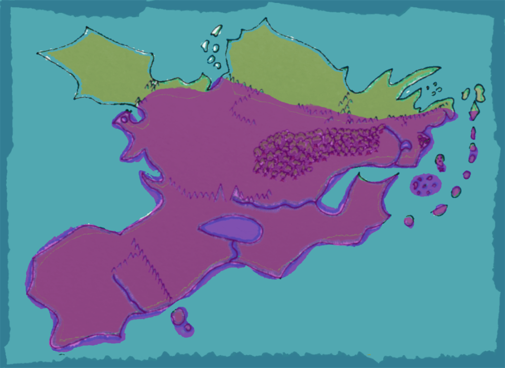 A map of Realmgard with the territory of the Elven Empire highlighted.