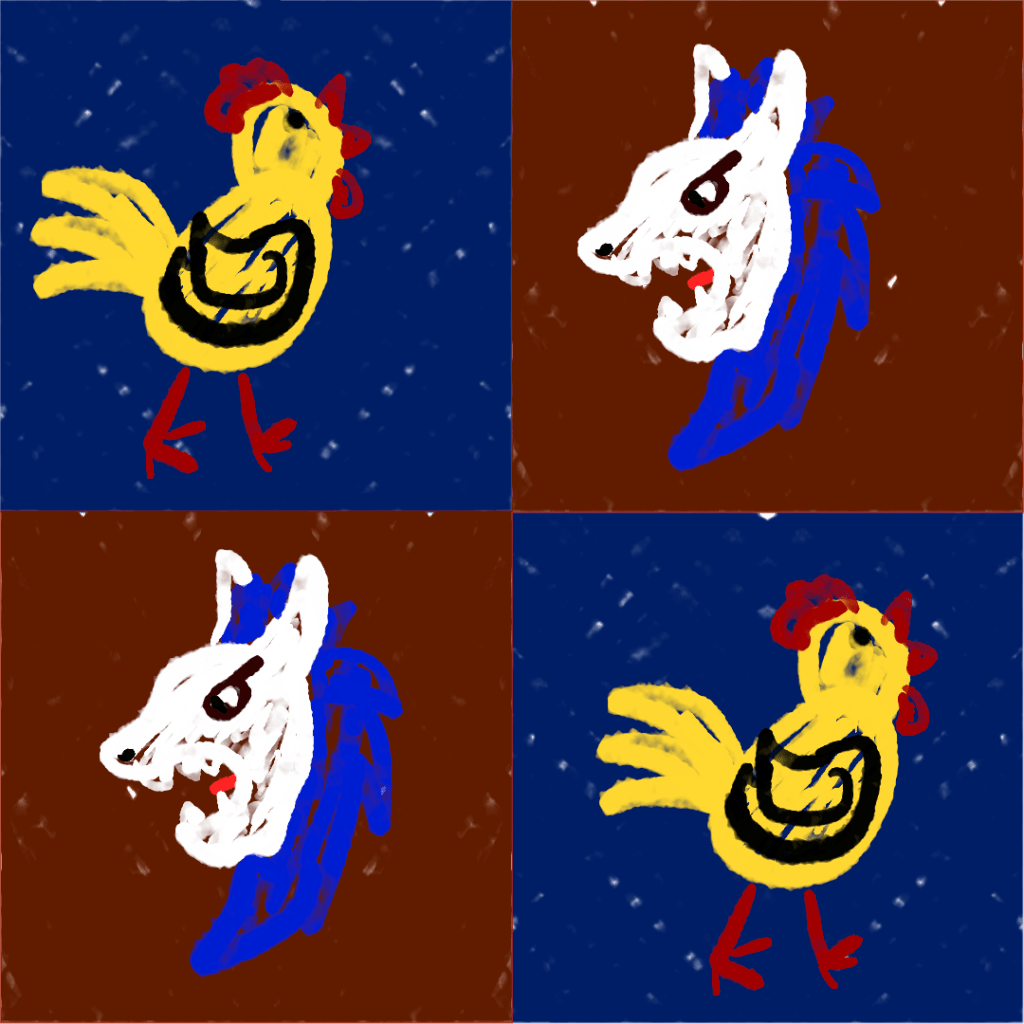The combined arms of Gallicantu and Middelmere: a golden rooster on blue quartered with a white lion on red.