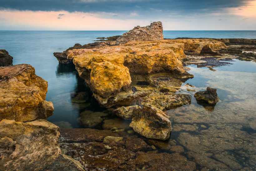 Ruins on the shore at Madhia, Tunisia.
