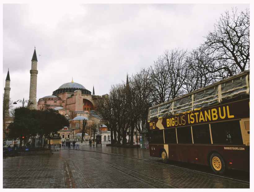 A street facing towards the Hagia Sophia.