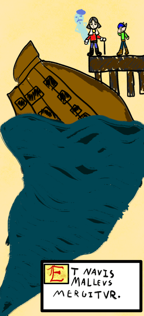 A depiction of the sinking of the 'Hammer'.