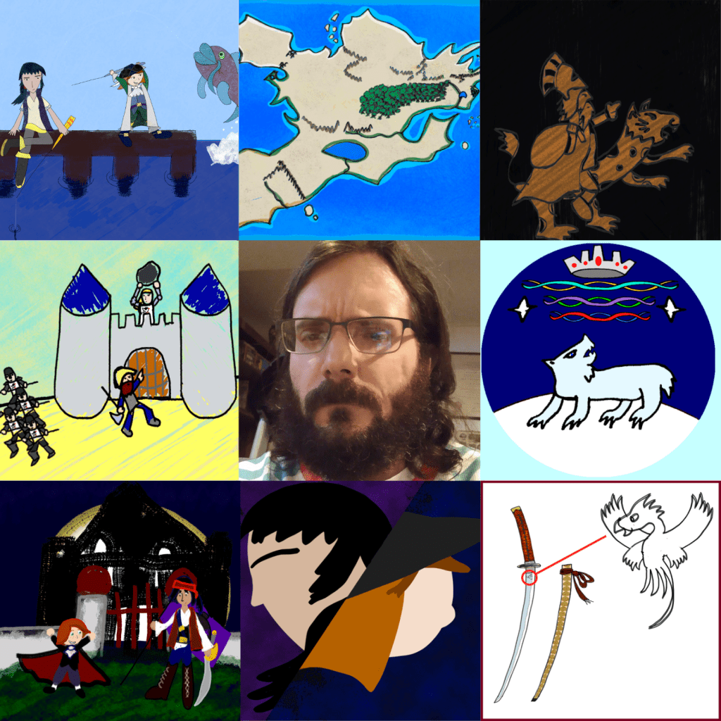 A portrait of J.B. Norman and eight drawings he did.