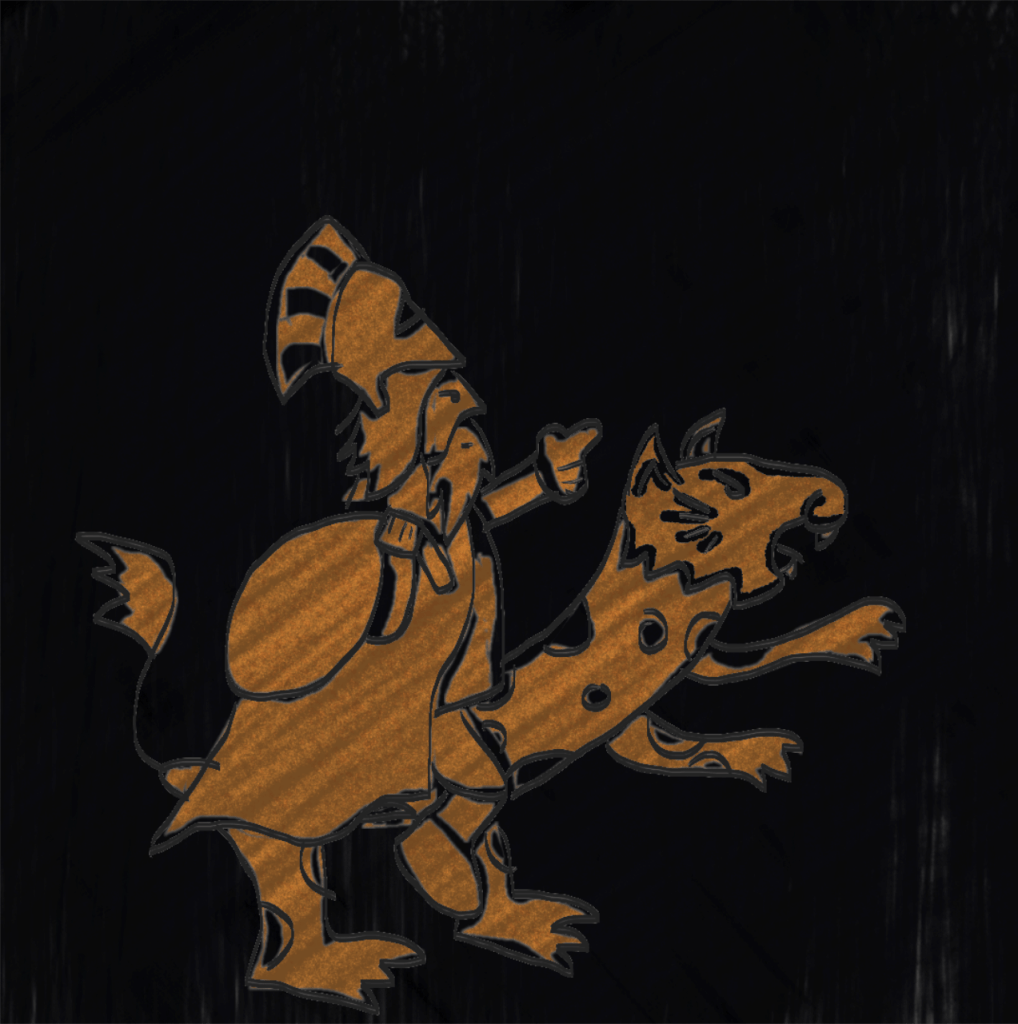 A red-figure style image of a man riding a leopard-like big cat.