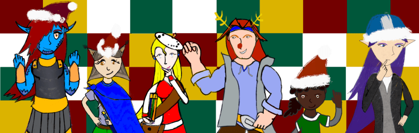 The Middlesbrooke character in Christmas hats.