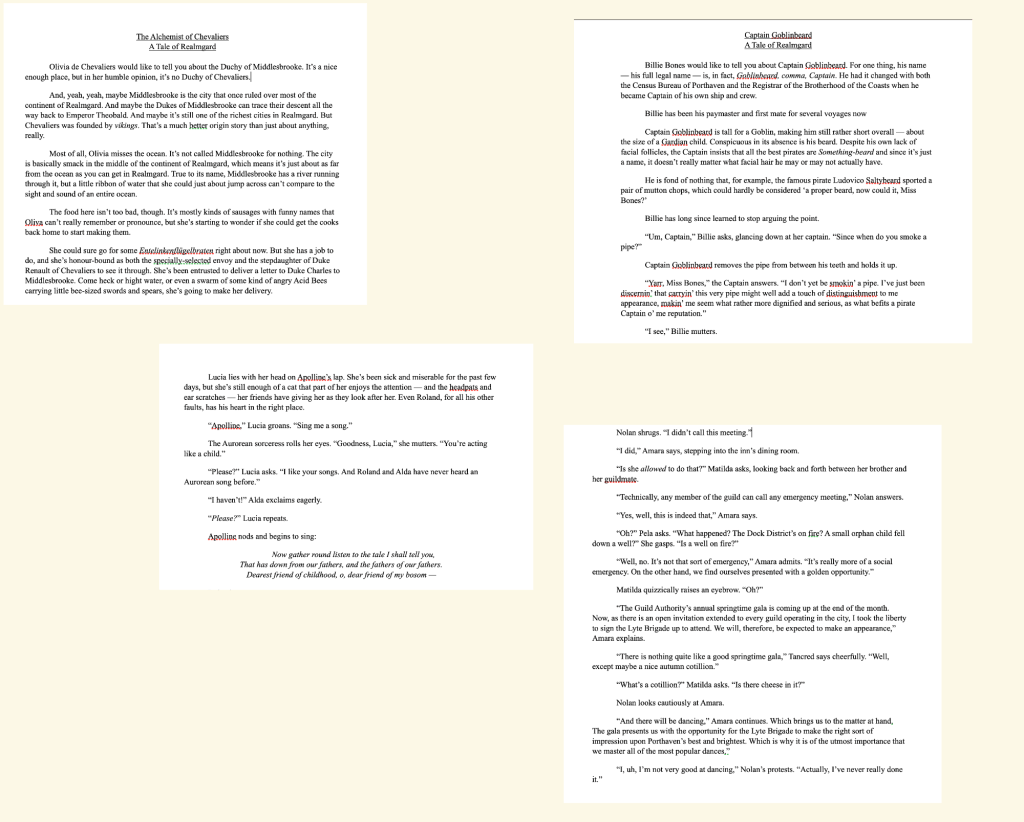 Sections from 3 in-progress Realmgard stories.