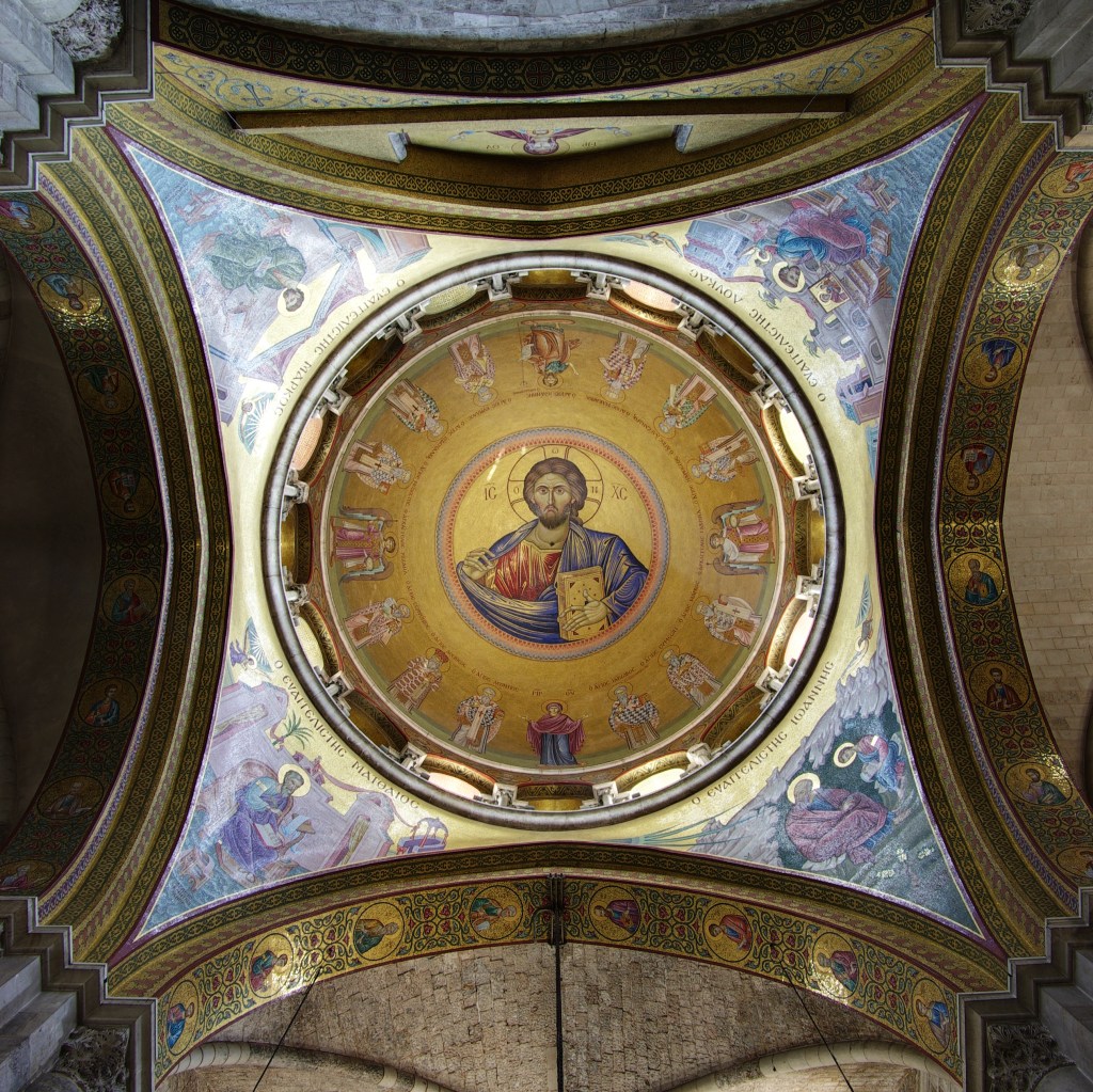 Religious art on the dome of the Church of the Holy Sepulchre.