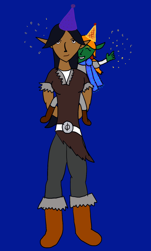 Pela and Falcata in festive New Year's hats.